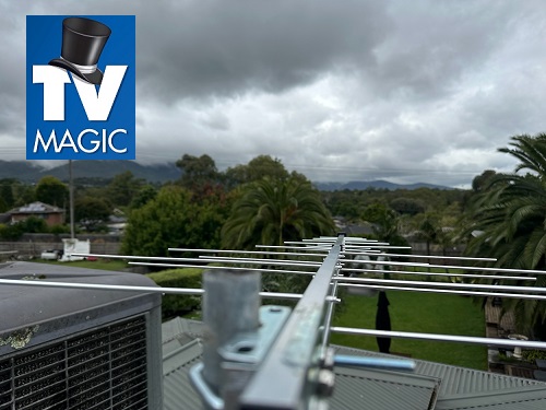 a close up of an antenna with a TV Magic logo in top left corner