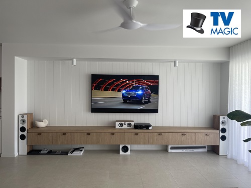 a complete home theatre setup with TV Magic logo in top right corner