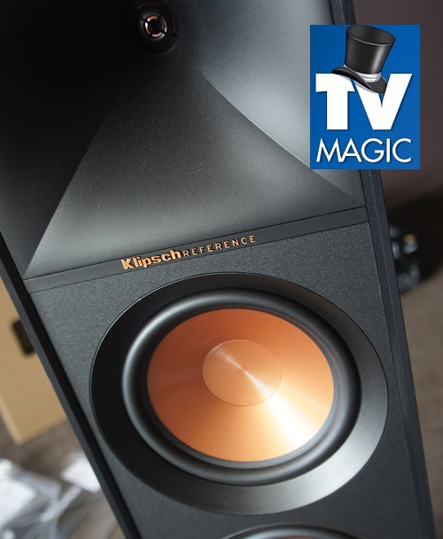 a massive speaker with a TV Magic logo in top right corner