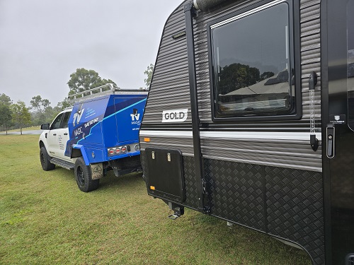 TV Magic vehicle in front of a customers caravan