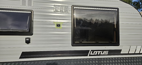 a close up of a caravan