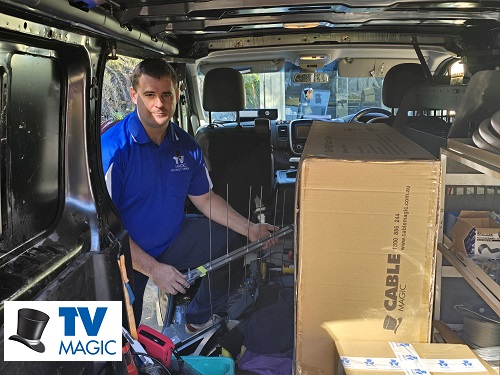 Technician inside his van