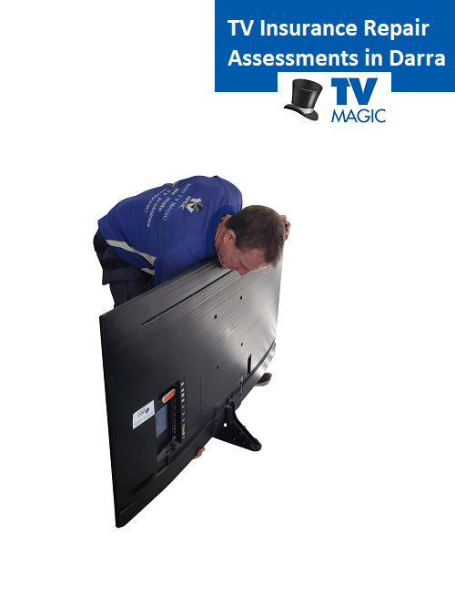 Technician inspecting a TV.