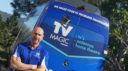 Technician - Darren, behind his TV Magic van