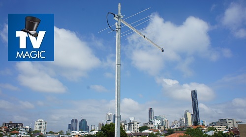 TV Magic antenna installation. Logo in top left corner