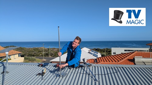 Technician relocating a clients antenna