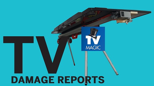 Caption "TV Damage Reports" with logo