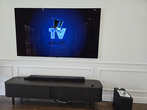 A wall mounted TV setup