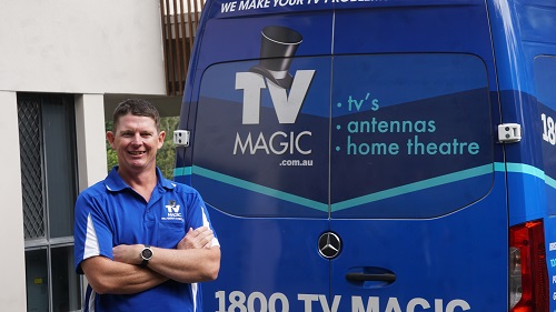 Technician - Brendan, behind TV Magic van