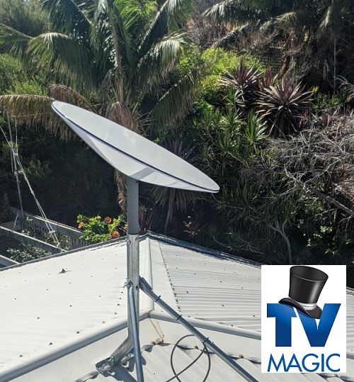 Close up of a TV Magic Starlink install with TV Magic logo
