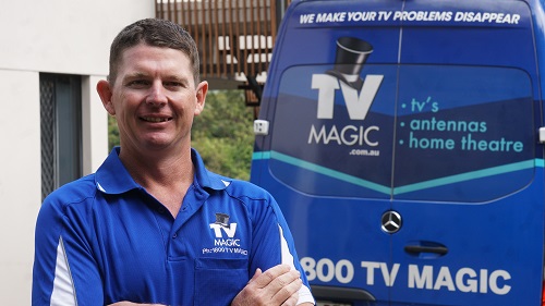 Technician behind TV Magic van