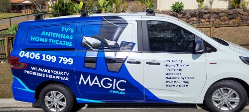 Side of technician - Vaughan's TV Magic van