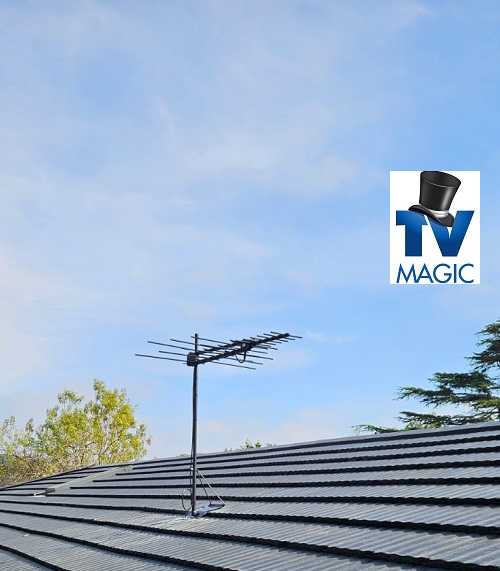 An antenna installation by TV Magic.  Logo in top right corner