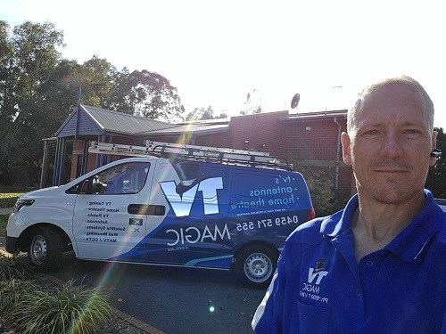 technician - Robert, in front of his TV Magic van