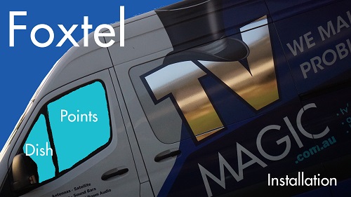 Side of TV Magic van with Foxtel services.