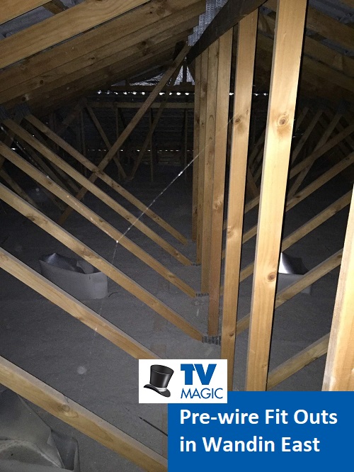 Inside of a roof space. Caption "Pre-wire Fit Outs in Wandin East"