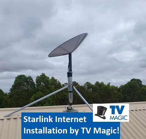 Starlink internet installation. Caption "Starlink Internet Installation By TV Magic"