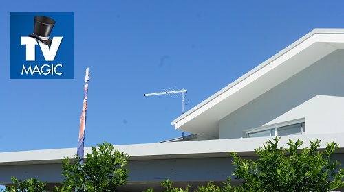 new antenna installation by TV Magic. TV Magic logo in top left corner