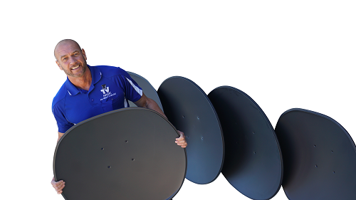 Technician with multiple satellite dishes