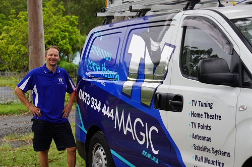 technician - Jason, at the rear of his van