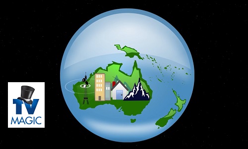 a picture of the world with Australia highlighted. TV Magic logo in bottom left corner