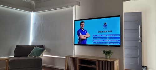 TV with Technician - Sam on screen with his services.
