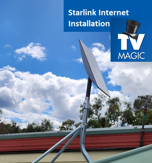 a Starlink installation with caption "Starlink internet installation" in bottom right corner, with TV Magic logo