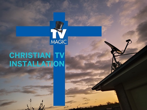 Blue cross with TV Magic logo.