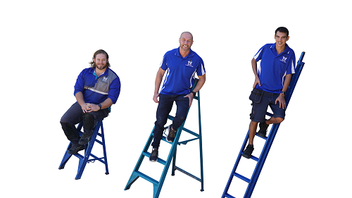 Techs sitting on ladders