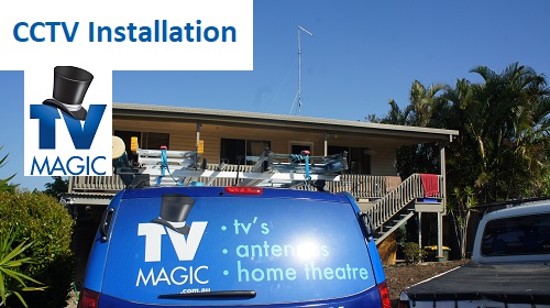 TV Magic van in front of a house. Caption "CCTV Installation" in top left corner, with TV Magic logo overlapping it.