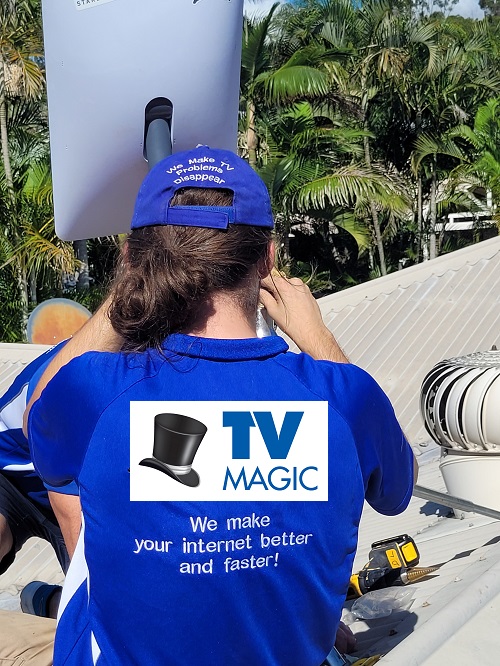 Technician installing a new internet system