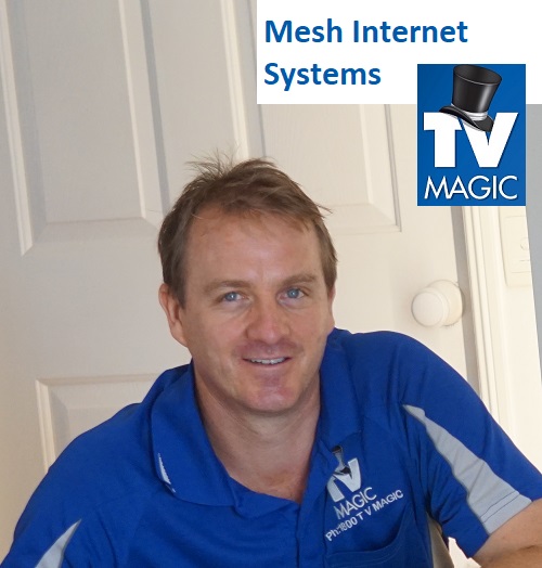 Technician Brent - with caption "Mesh internet systems" and TV Magic logo in top left corner
