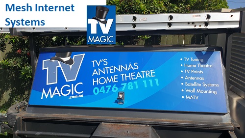 TV Magic trailer with caption "Mesh Internet Systems" and TV Magic logo in top left corner