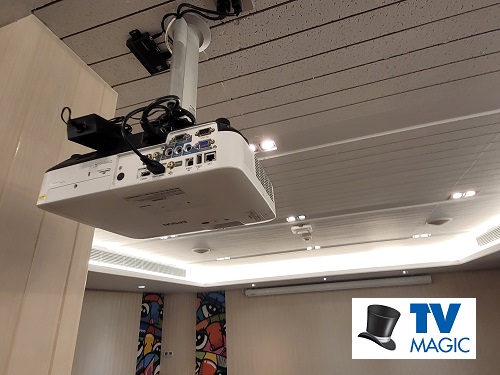 Ceiling mounted projector with lamp replacement by TV Magic