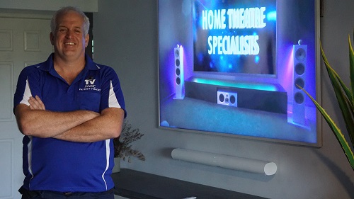 Technician - Steve, in front of a freshly wall mounted TV with floating soundbar installation