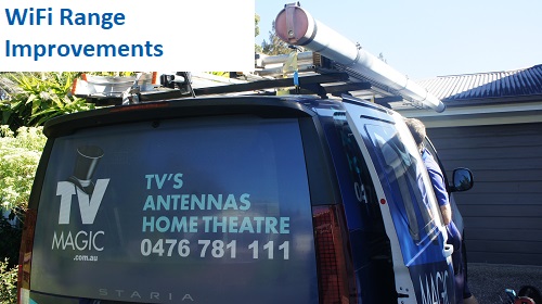 TV Magic van with caption " WiFi range improvements" with TV Magic logo 