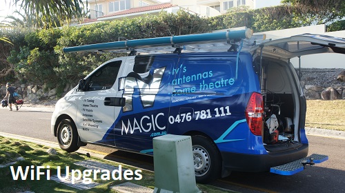 TV Magic Van with caption "WiFi Uprades" at bottom of picture
