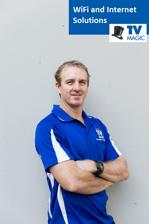 Technician - Brent. Caption "WiFi and Internet solutions" with logo in top right corner
