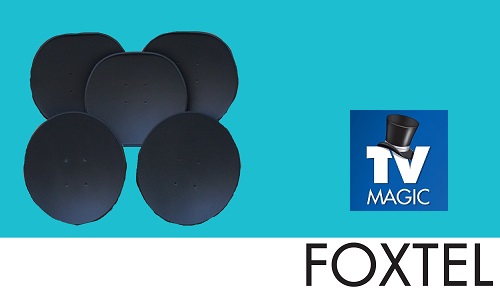 Multiple dishes - Caption "Foxtel" with TV Magic logo