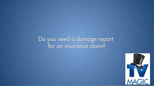 An image that says "Do you need a damage report for an insurance claim?" Also has a TV Magic logo in bottom right corner