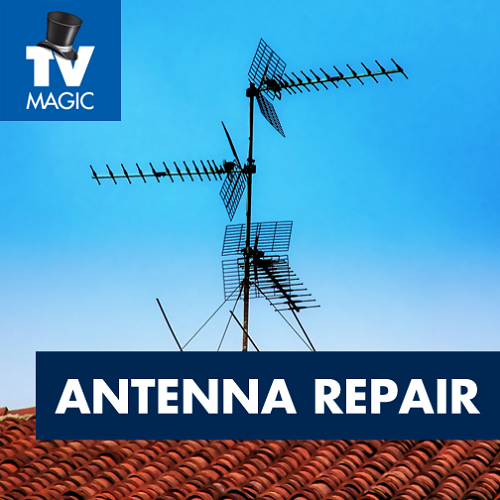 Image with antennas that has caption "Antenna Repair"