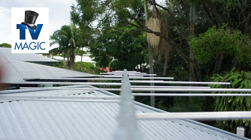a close up of an antenna installation with TV Magic logo in top left corner