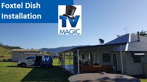 Foxtel dish installation - Caption in bottom left