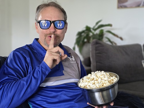 Technician with some popcorn