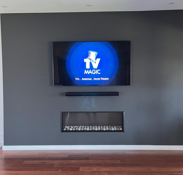 floating soundbar above fireplace 2026 beau