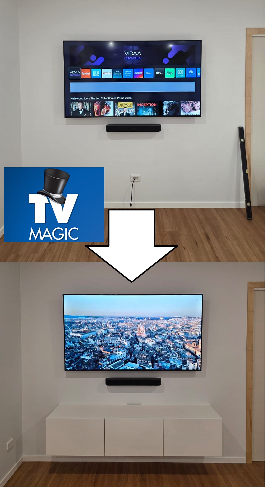 Floating Cabinet floating soundbar and tv 2025